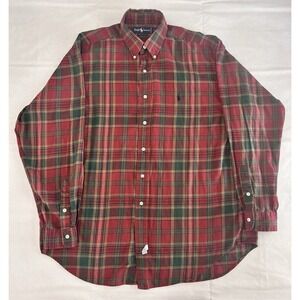 Vintage Ralph Lauren Men's Long Sleeve Flannel Shirt Size Large Red Green